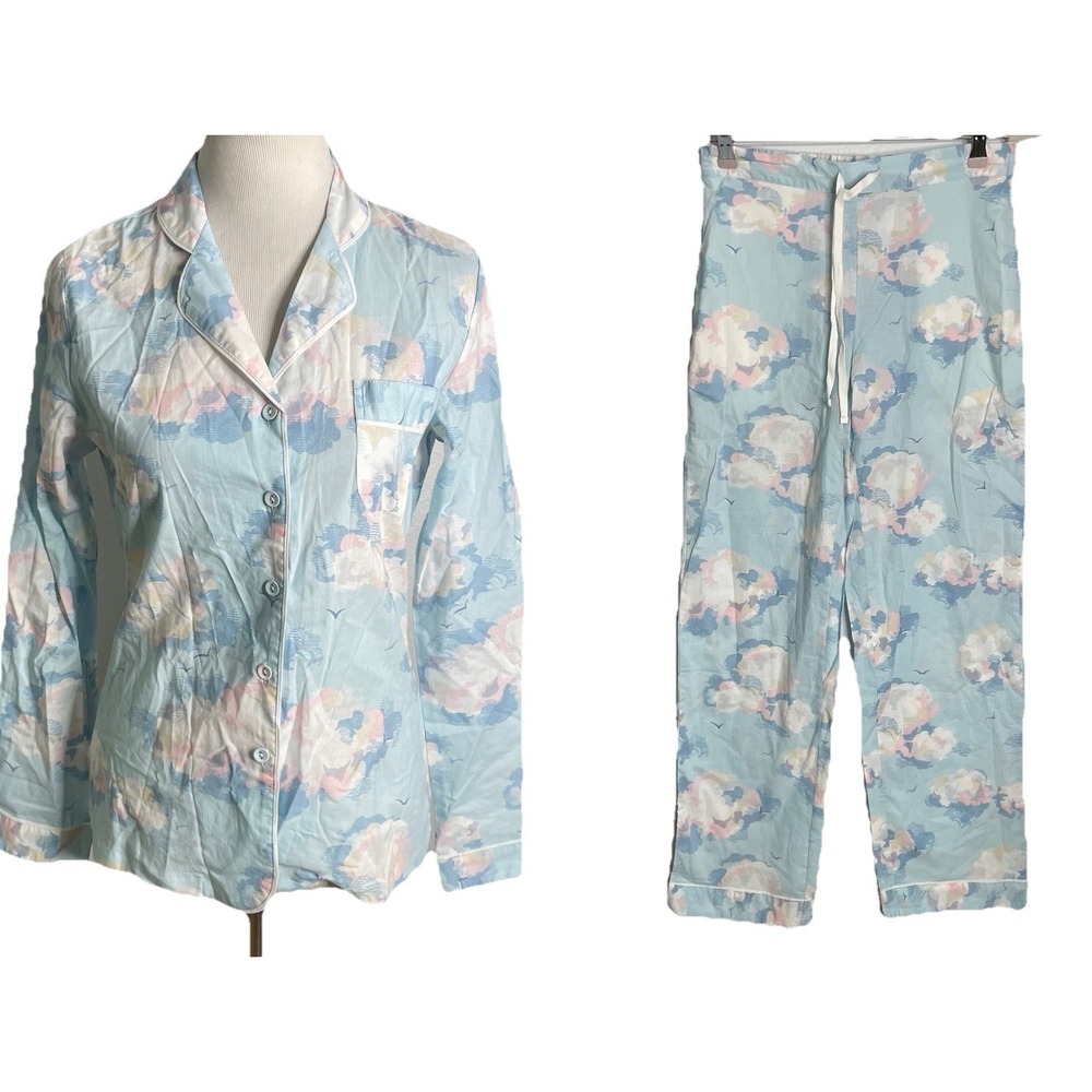 Cath Kidston Cotton Pyjamas Set‎ PJ  Blue Pink Clouds Size XS